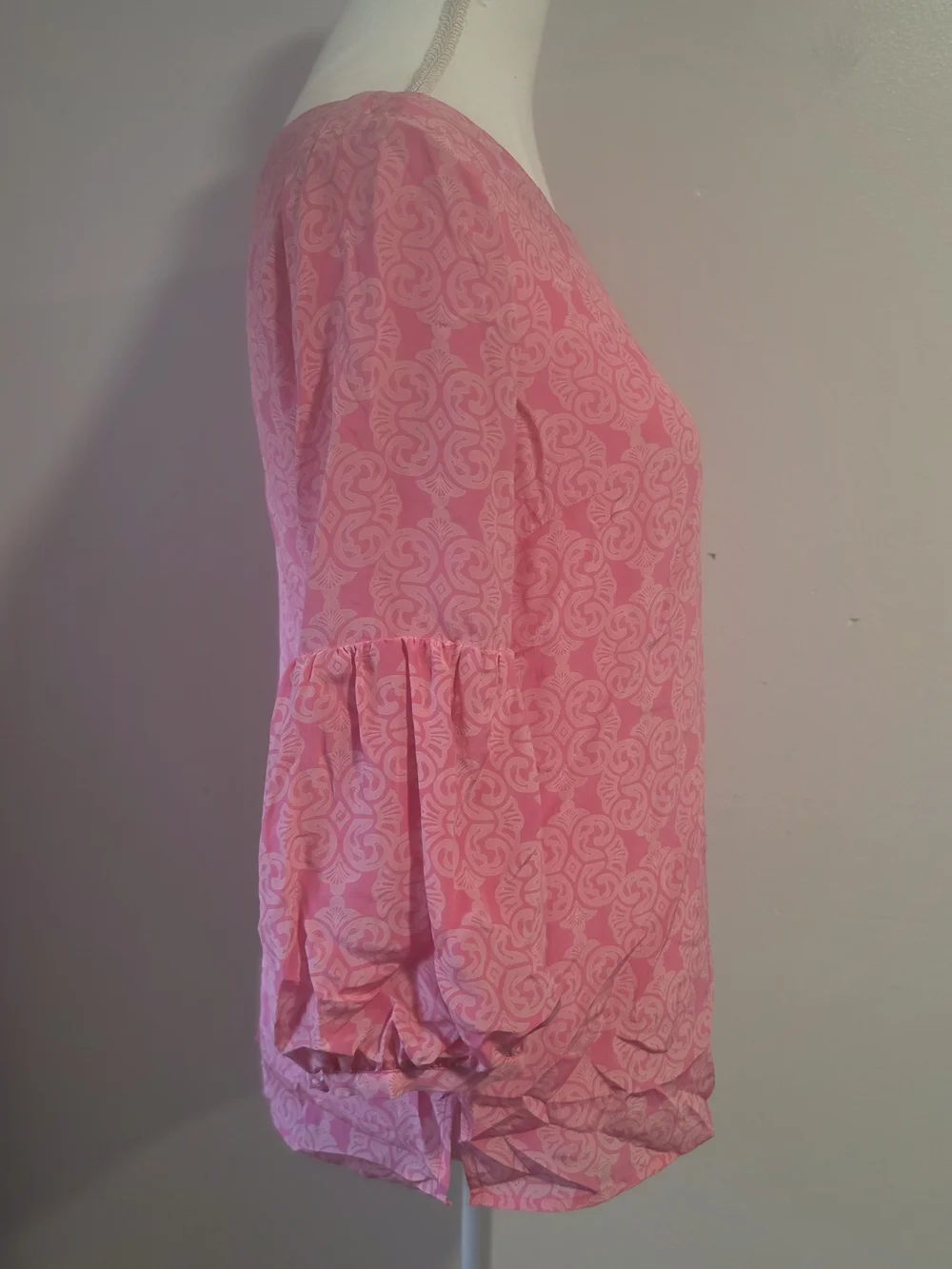 Lilly Pulitzer Pink Patterned Boatneck Puff 3/4 Sleeve Blouse Women's Size 2
